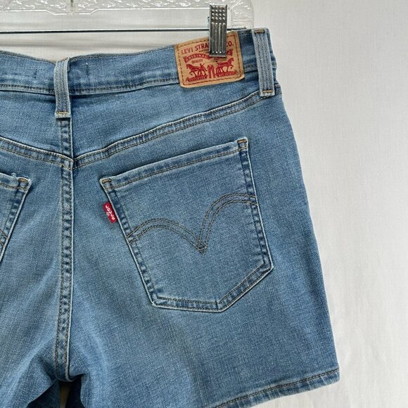 Levi's Mid Length Denim Shorts Size 29 Mid-rise Stretch Zip Fly Medium Blue Wash - Picture 7 of 8